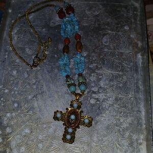 Turquoise And Gold Cross Necklace
